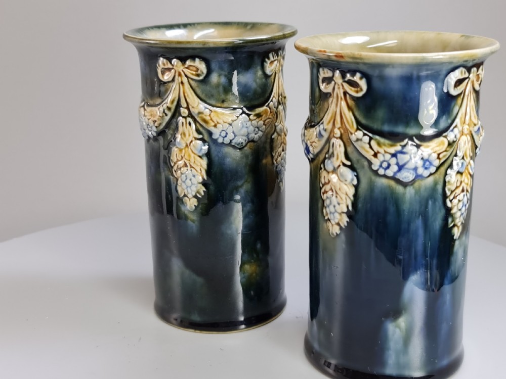 Beautiful Pair of Royal Doulton Cylindrical Vases c1900 View II