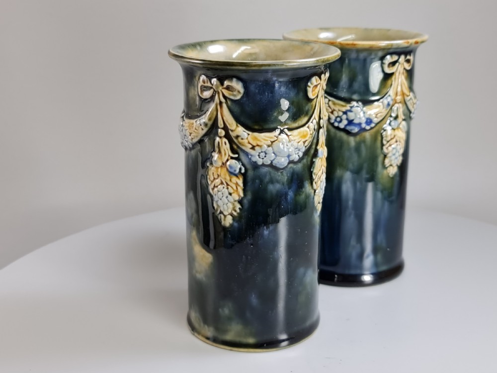 Beautiful Pair of Royal Doulton Cylindrical Vases c1900 View III