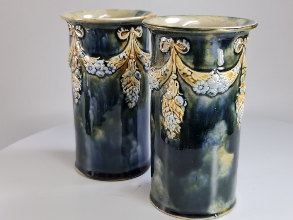 Beautiful Pair of Royal Doulton Cylindrical Vases c1900 View IV