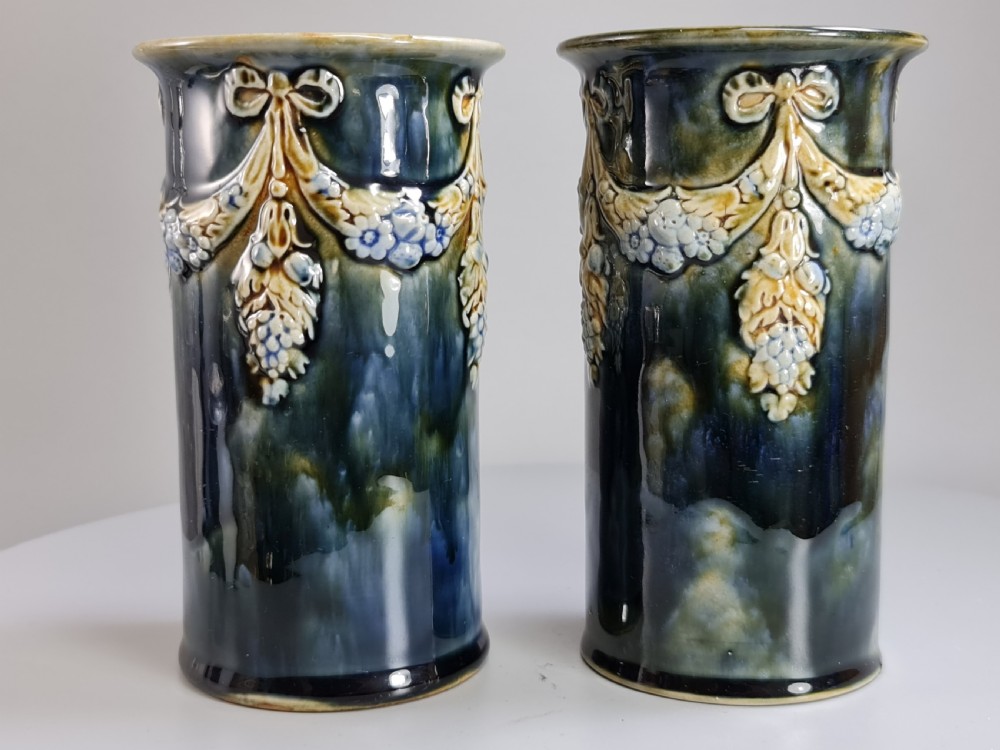 Beautiful Pair of Royal Doulton Cylindrical Vases c1900 View V