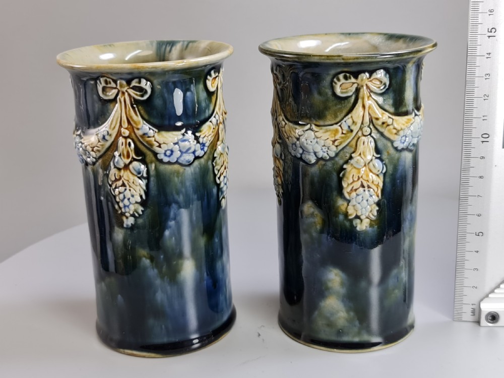 Beautiful Pair of Royal Doulton Cylindrical Vases c1900 View VI
