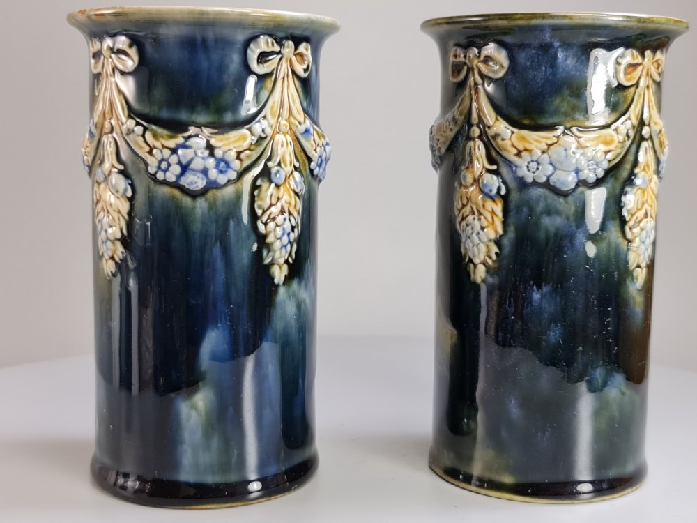 Beautiful Pair of Royal Doulton Cylindrical Vases c1900 View VIII