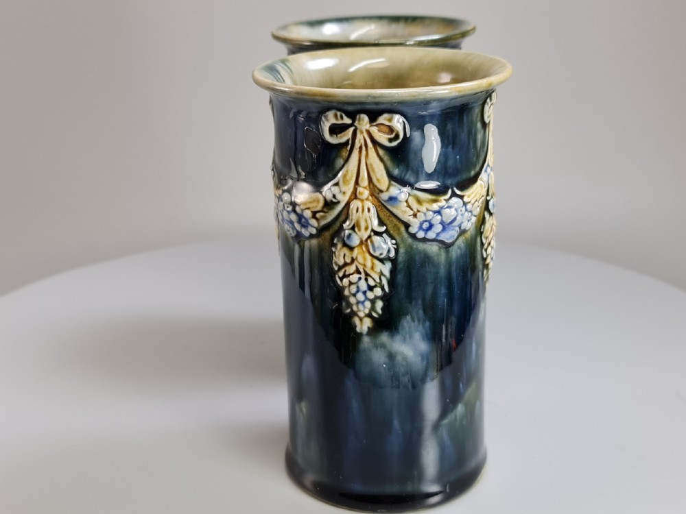 Beautiful Pair of Royal Doulton Cylindrical Vases c1900 View IX