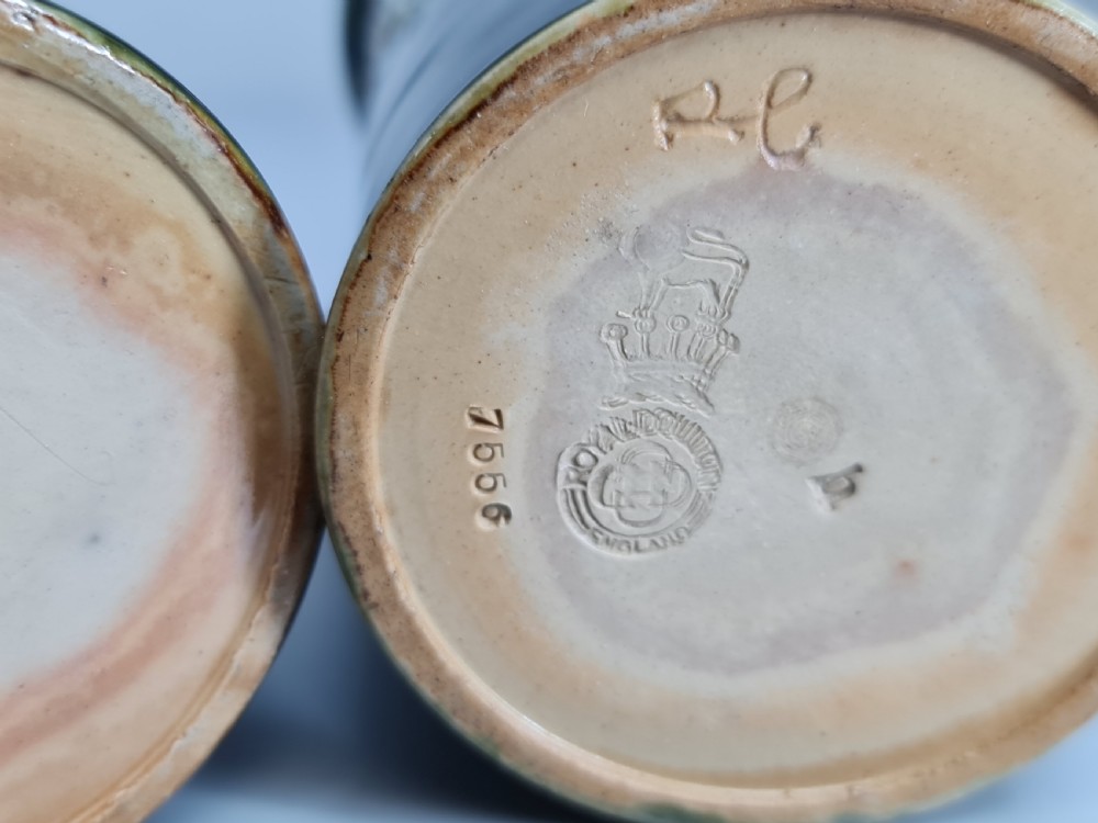 Beautiful Pair of Royal Doulton Cylindrical Vases c1900 View XII