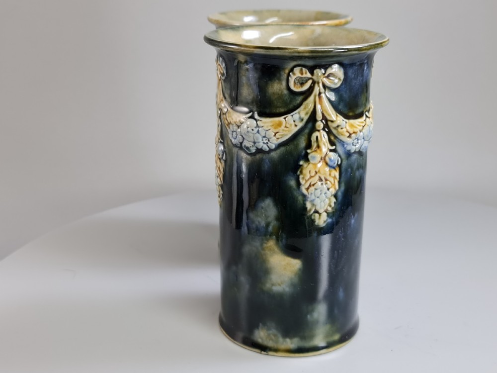 Beautiful Pair of Royal Doulton Cylindrical Vases c1900 View XIII