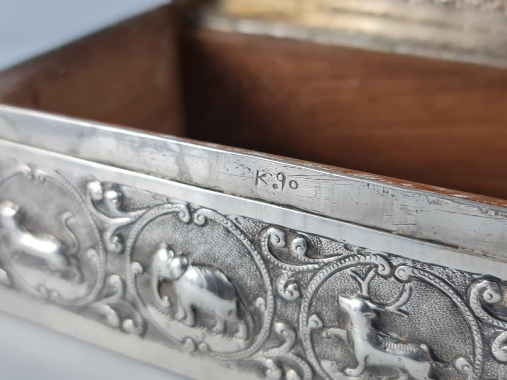 Superb Quality Large Anglo Indian Silver Box Profuse Animal Decoration c1900 View IX