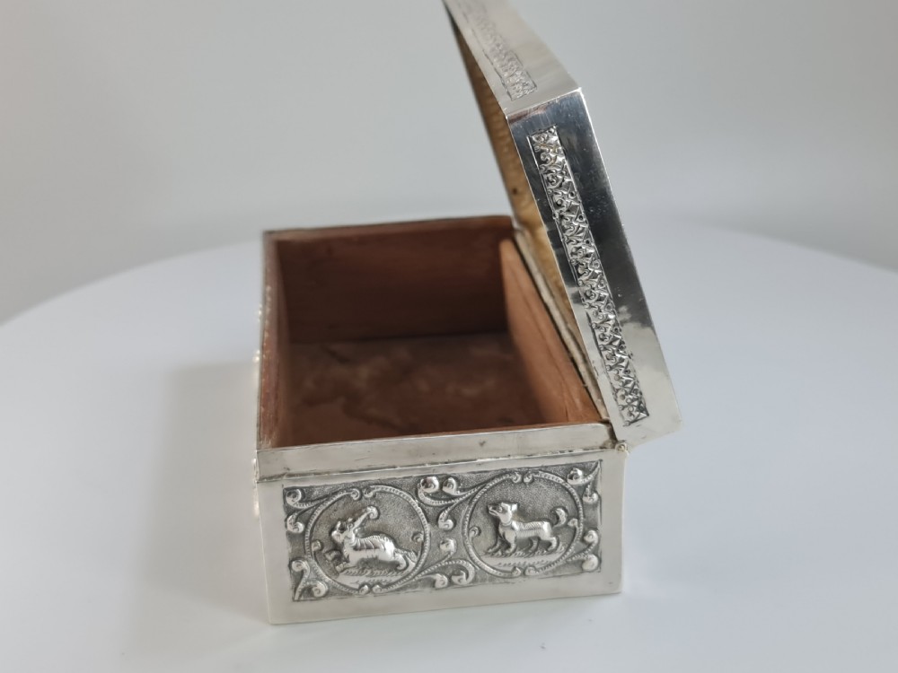Superb Quality Large Anglo Indian Silver Box Profuse Animal Decoration c1900 View XI