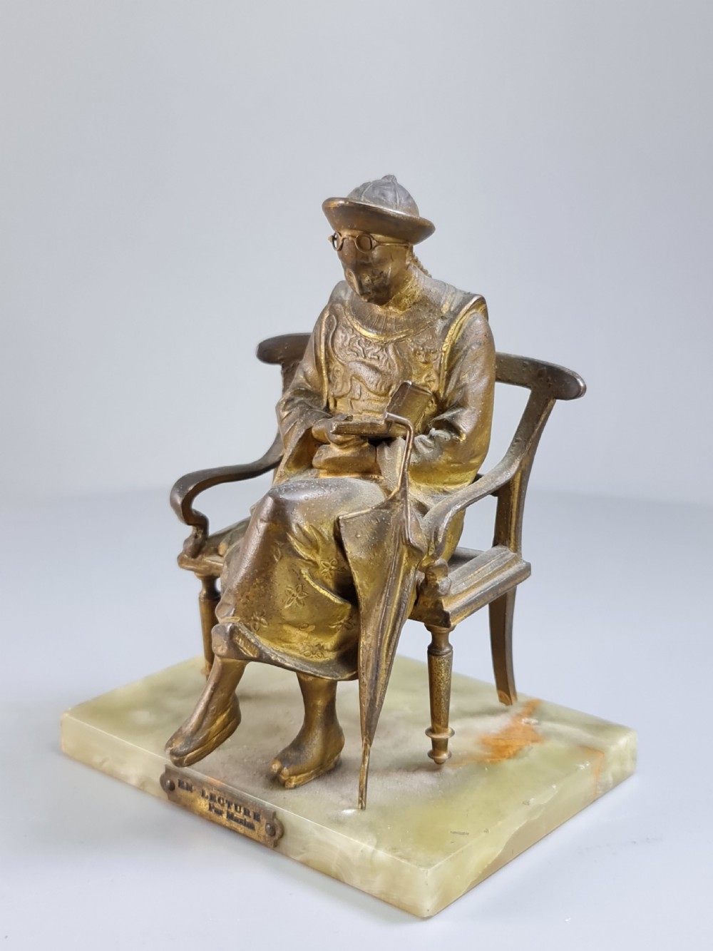 French Gilt Bronze Seated Figure 'En Lecture' on Onyx Base c1900