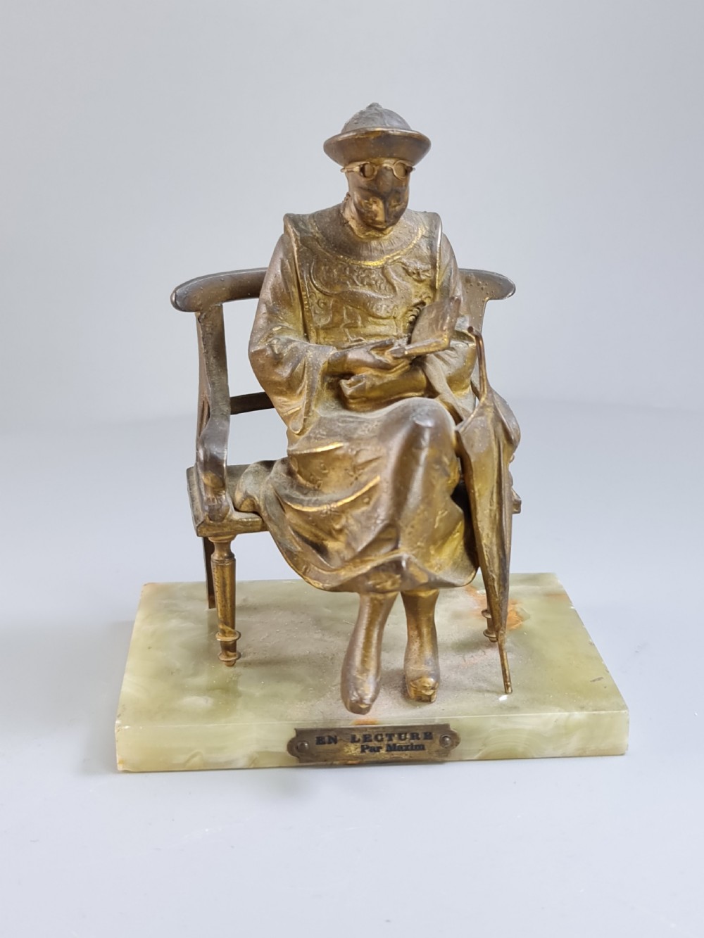 French Gilt Bronze Seated Figure 'En Lecture' on Onyx Base c1900 View II