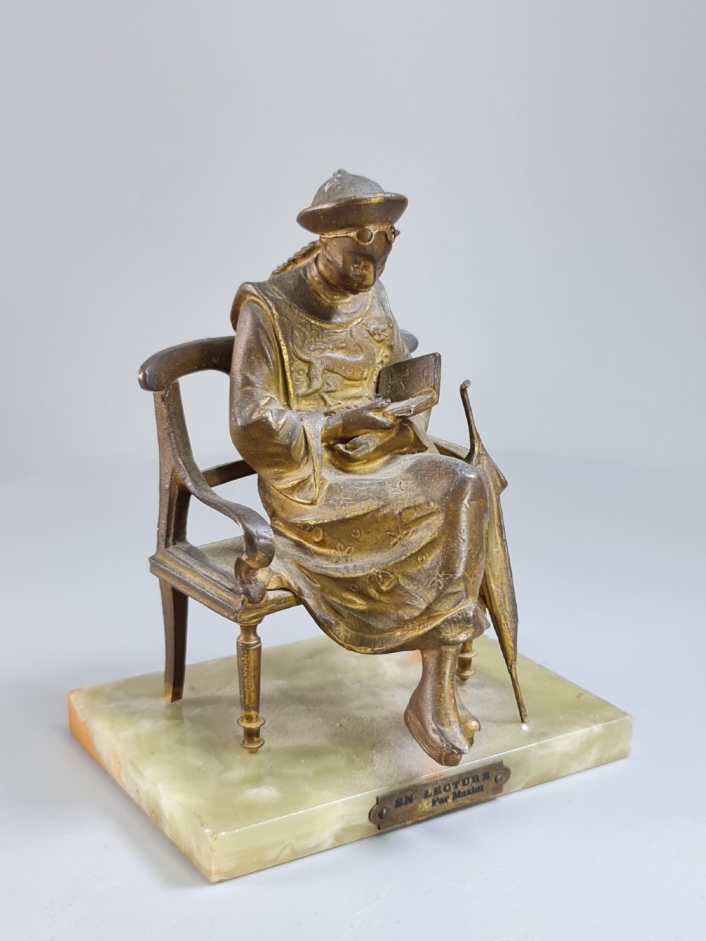French Gilt Bronze Seated Figure 'En Lecture' on Onyx Base c1900 View III