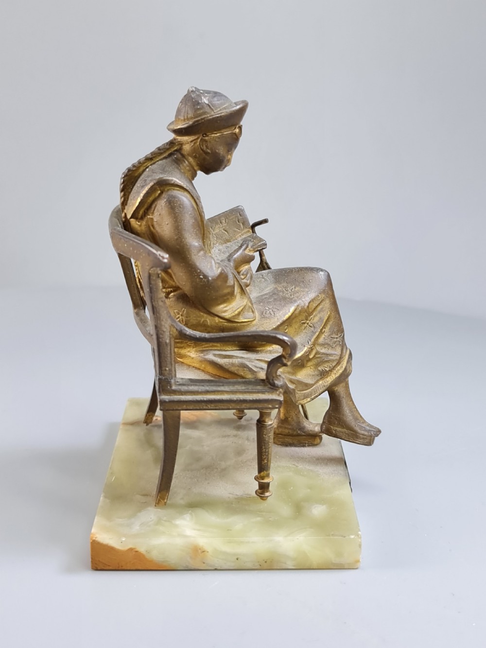 French Gilt Bronze Seated Figure 'En Lecture' on Onyx Base c1900 View IV