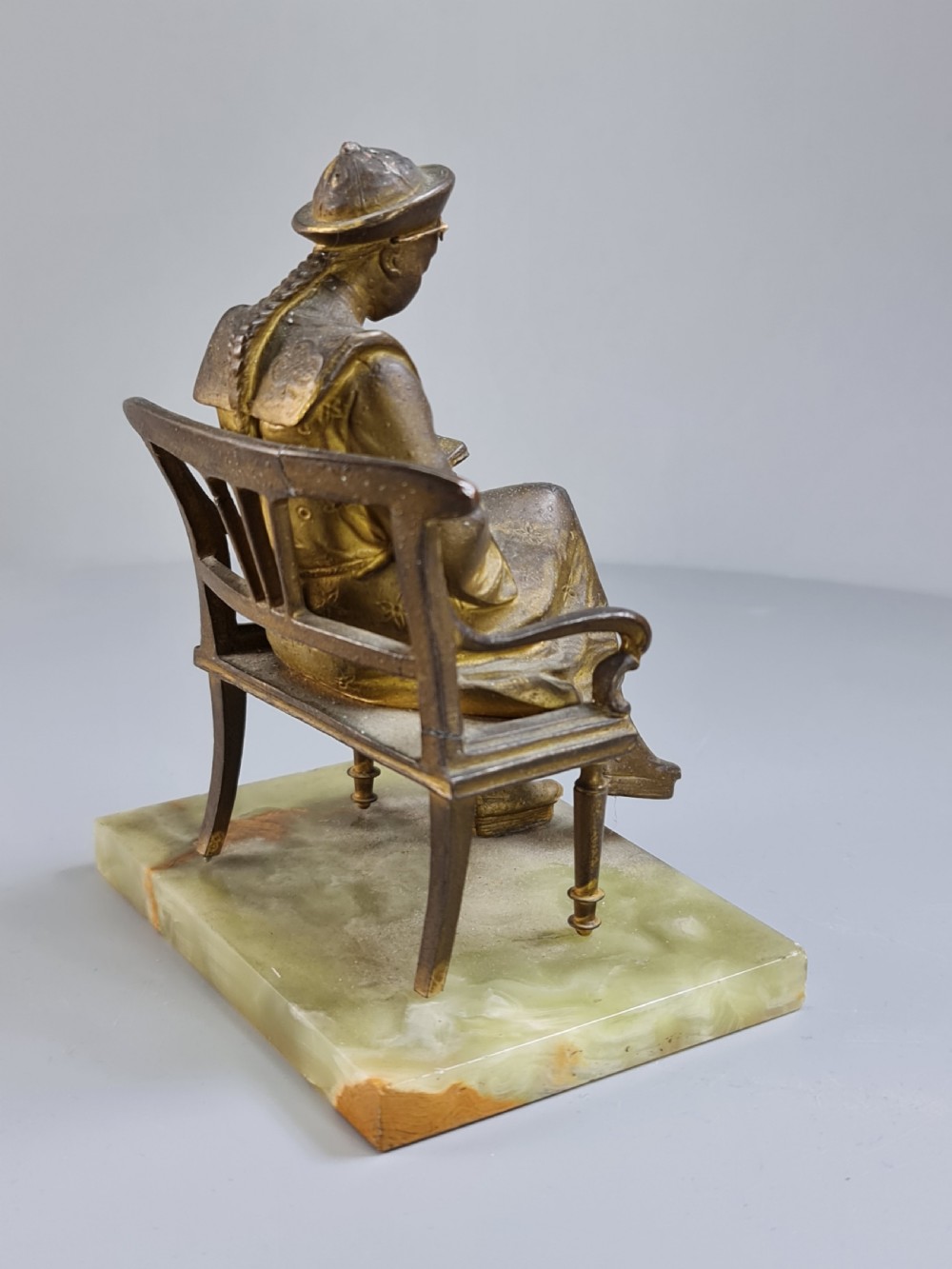 French Gilt Bronze Seated Figure 'En Lecture' on Onyx Base c1900 View V