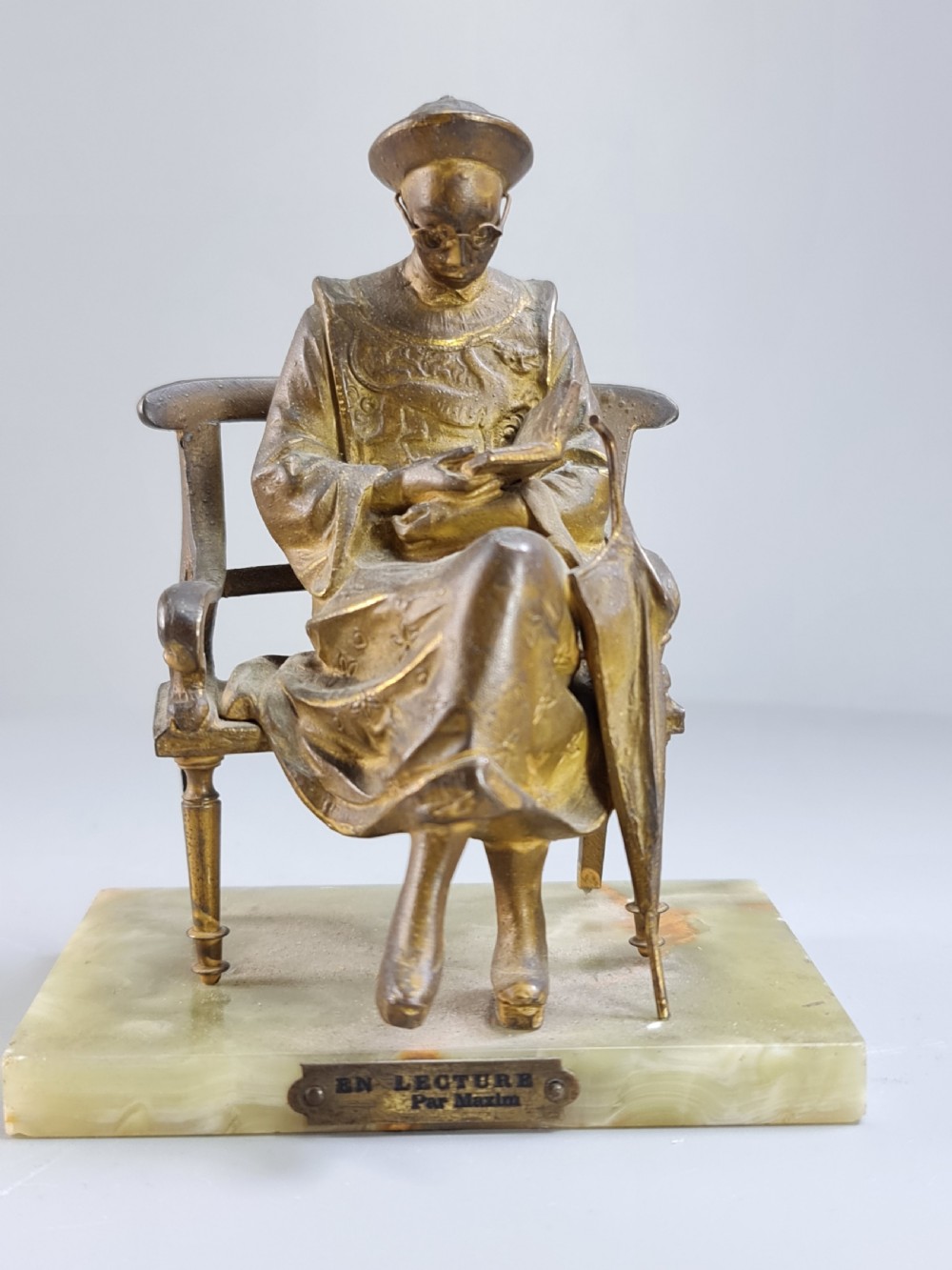 French Gilt Bronze Seated Figure 'En Lecture' on Onyx Base c1900 View VII