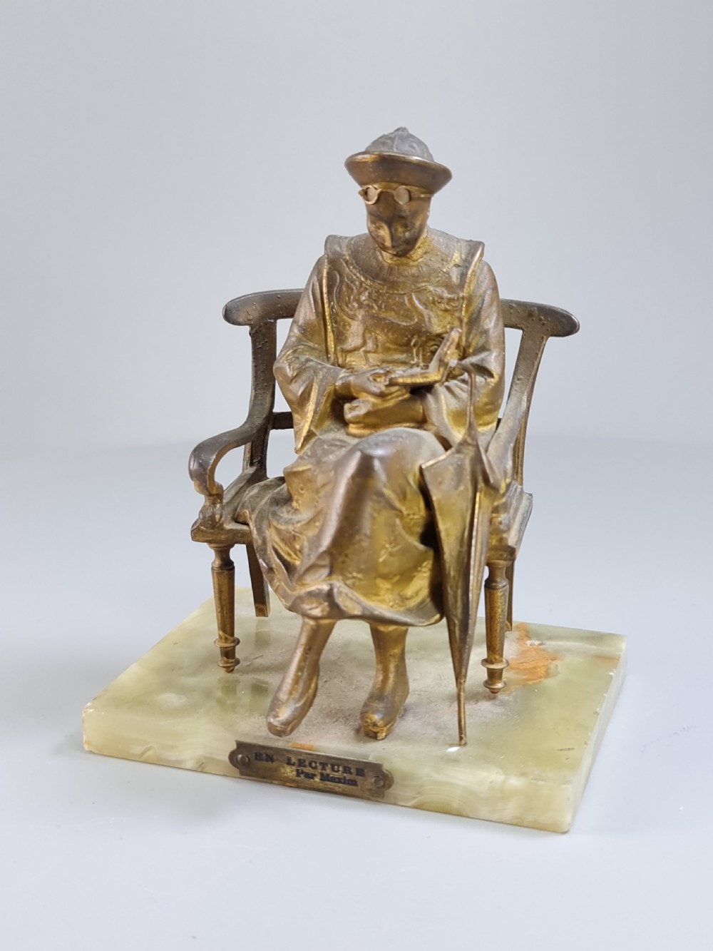 French Gilt Bronze Seated Figure 'En Lecture' on Onyx Base c1900 View XIV