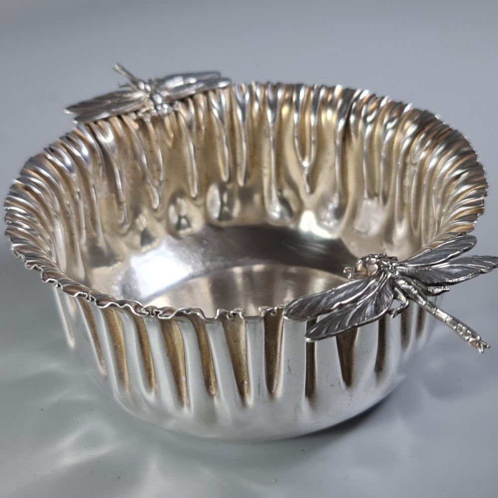 Stunning European Silver Dragonfly Bowl c1920s signed 'FM'
