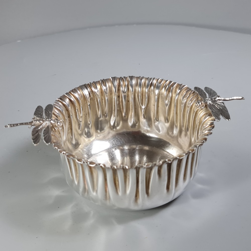 Stunning European Silver Dragonfly Bowl c1920s signed 'FM' View III