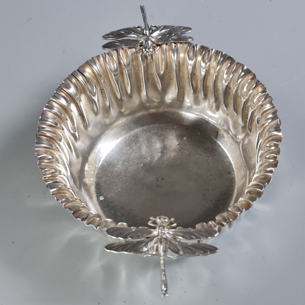 Stunning European Silver Dragonfly Bowl c1920s signed 'FM' View IV