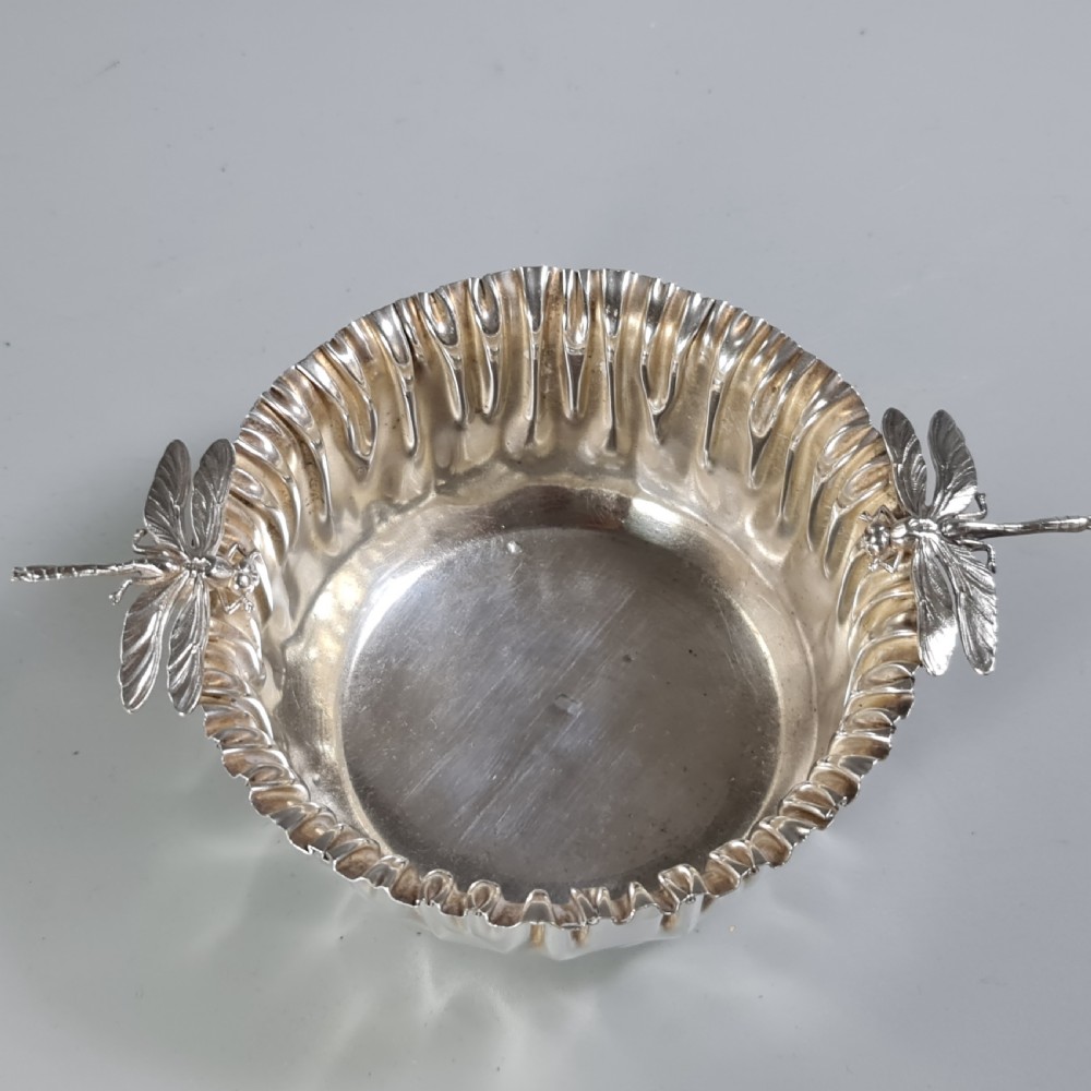 Stunning European Silver Dragonfly Bowl c1920s signed 'FM' View X