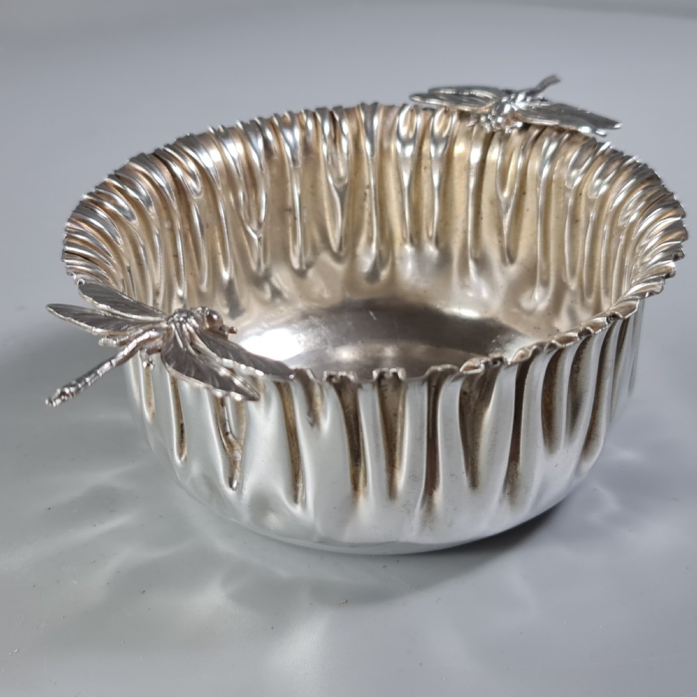 Stunning European Silver Dragonfly Bowl c1920s signed 'FM' View XIII
