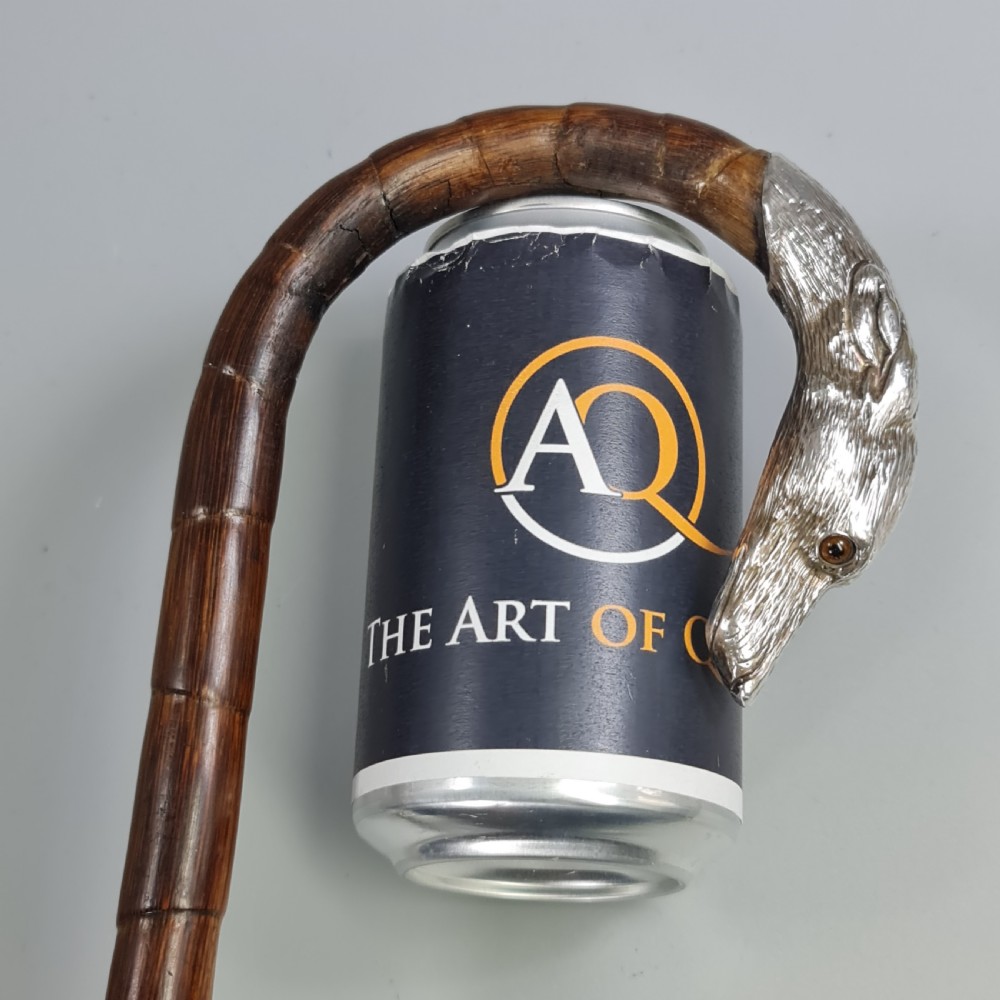 Superb Quality Antique Silver Dog Head Handled Cane c1890 View XII