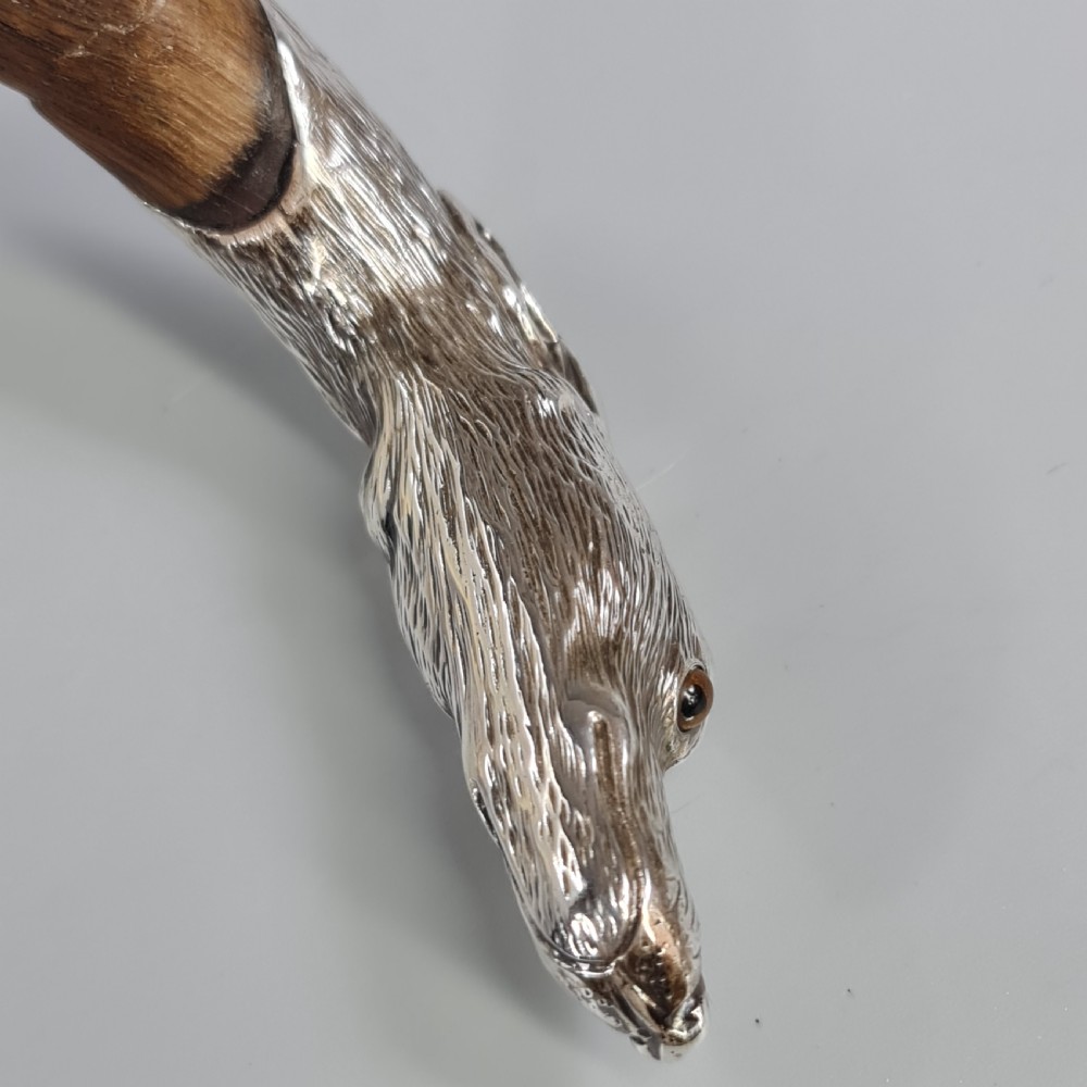 Superb Quality Antique Silver Dog Head Handled Cane c1890 View XIV