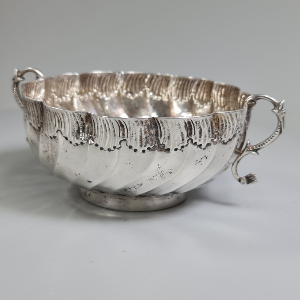 Beautiful 19thc Portuguese Silver Twin Handled Bowl