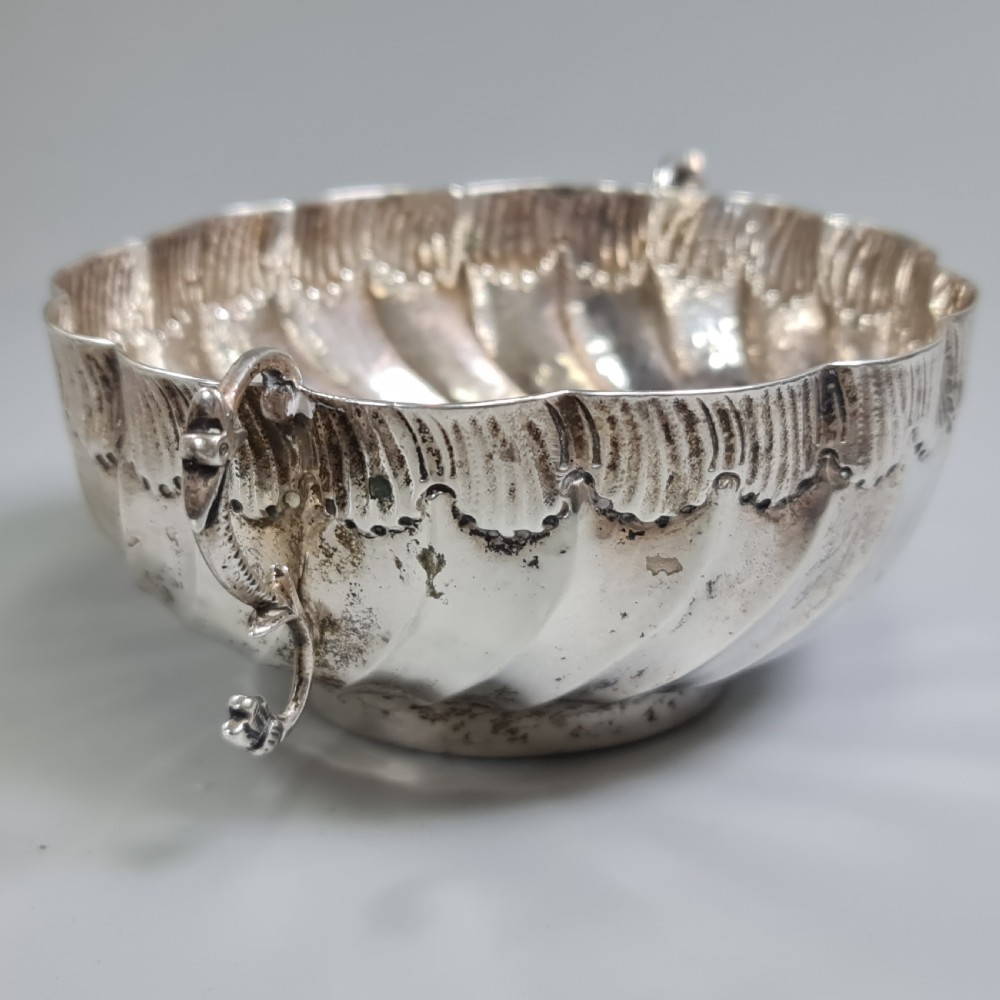 Beautiful 19thc Portuguese Silver Twin Handled Bowl View IV