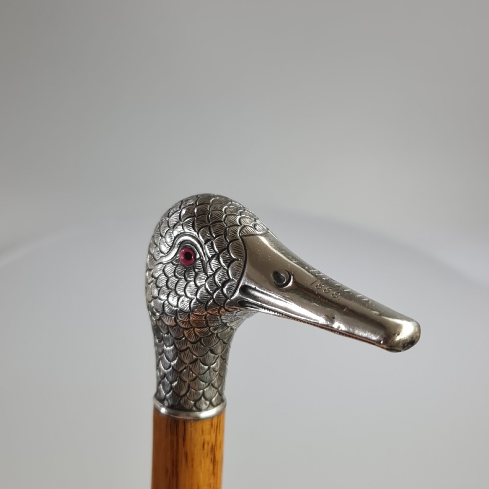 Stunning Victorian HM Silver Duck Head with Glass Eyes Cane  View XVI