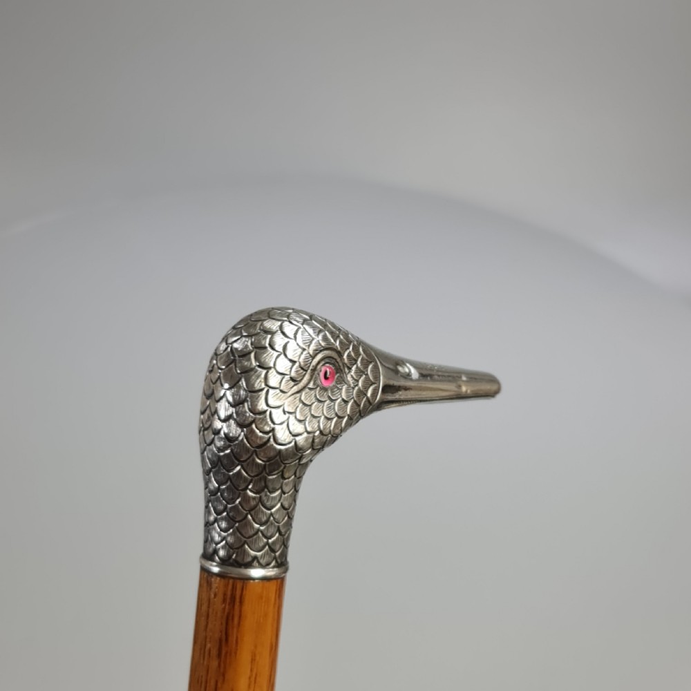Stunning Victorian HM Silver Duck Head with Glass Eyes Cane  View XVII