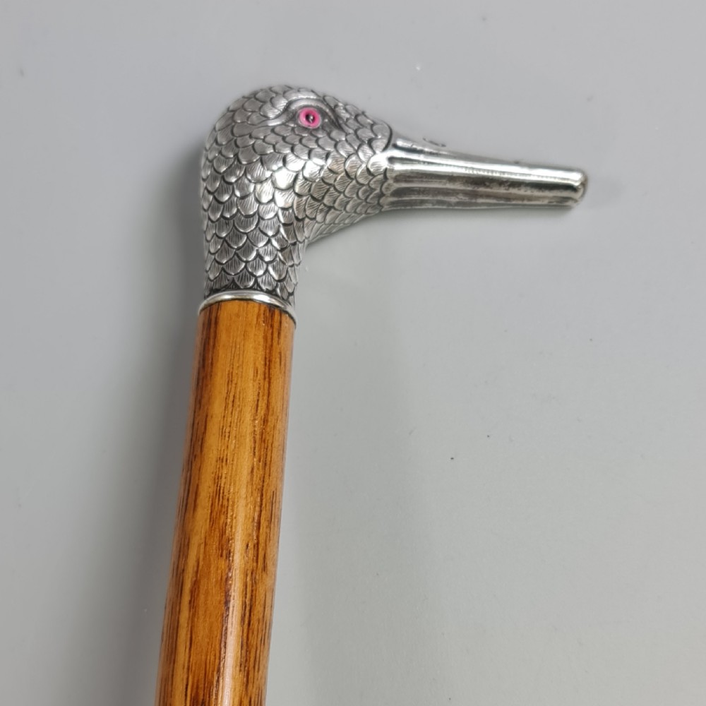 Stunning Victorian HM Silver Duck Head with Glass Eyes Cane  View XX