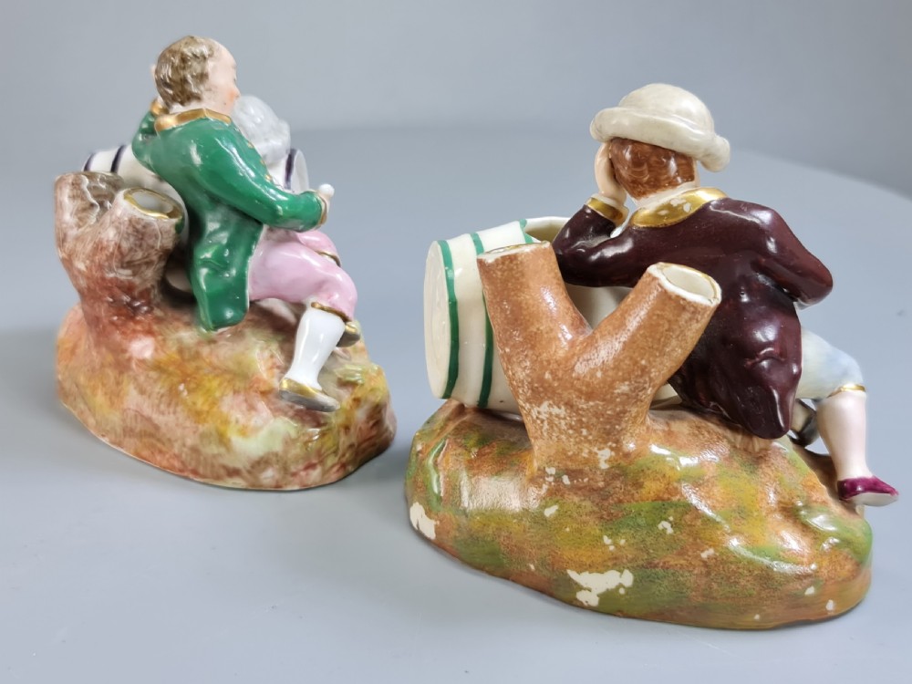 Unusual early 19thc Pair of Porcelain Inkwells formed as Barrels & Figures by Dudson View VII