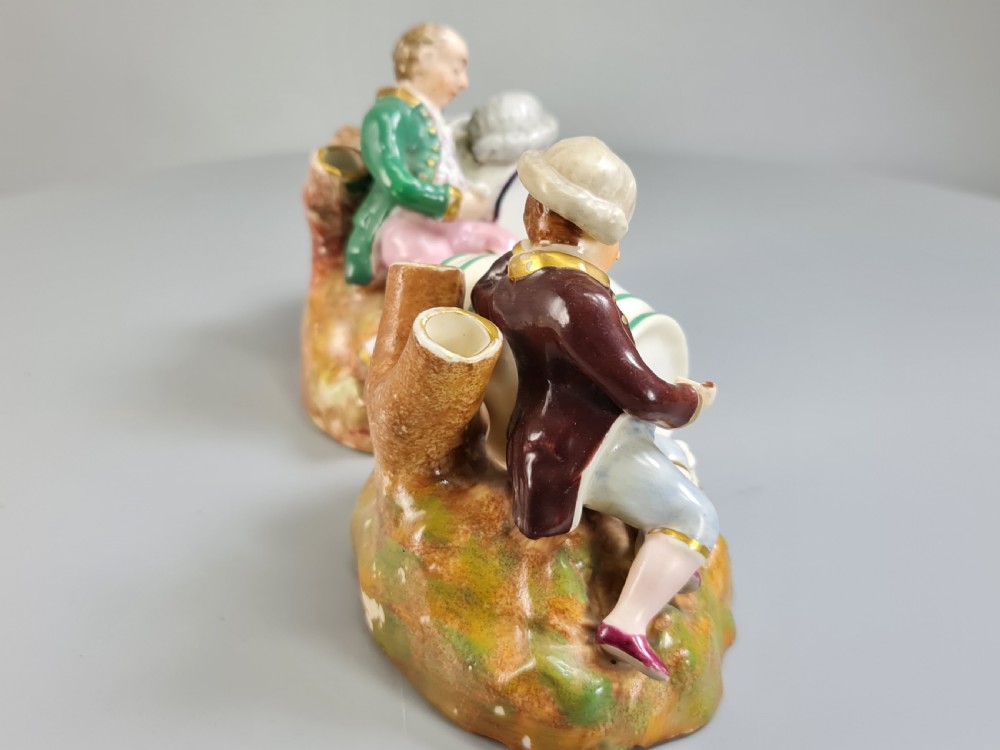 Unusual early 19thc Pair of Porcelain Inkwells formed as Barrels & Figures by Dudson View VIII