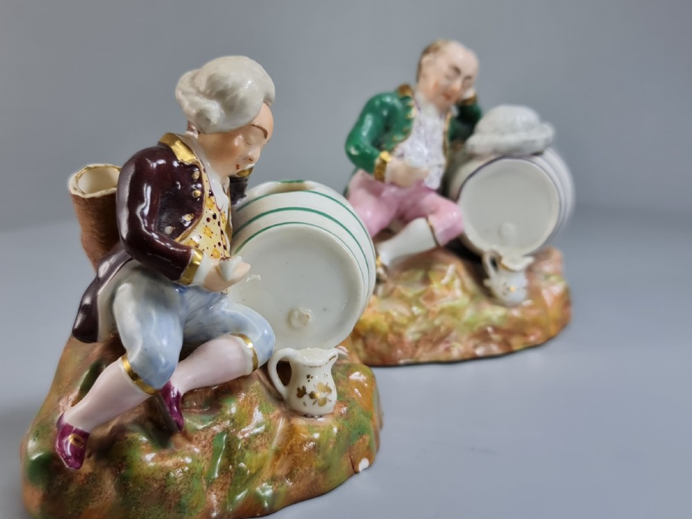 Unusual early 19thc Pair of Porcelain Inkwells formed as Barrels & Figures by Dudson View IX