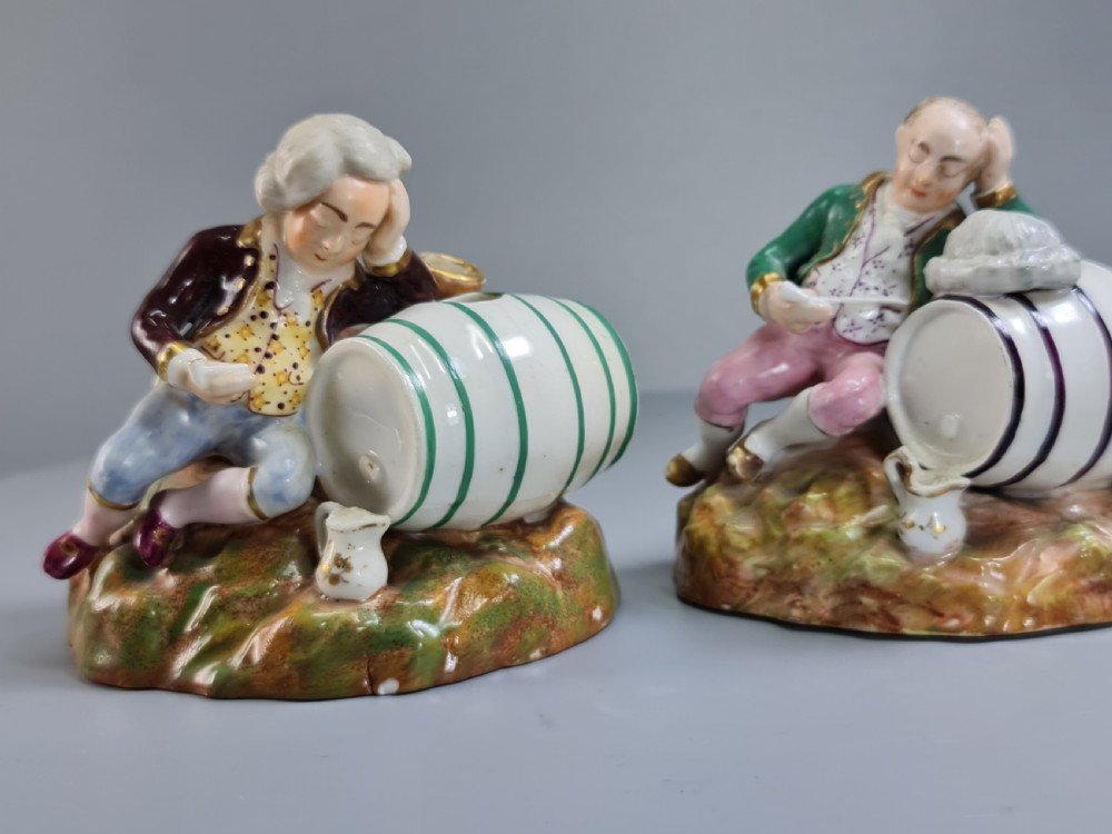 Unusual early 19thc Pair of Porcelain Inkwells formed as Barrels & Figures by Dudson View XI