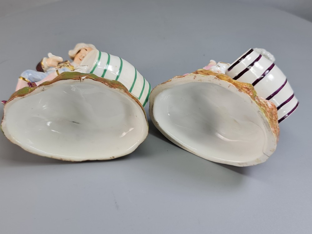 Unusual early 19thc Pair of Porcelain Inkwells formed as Barrels & Figures by Dudson View XIII