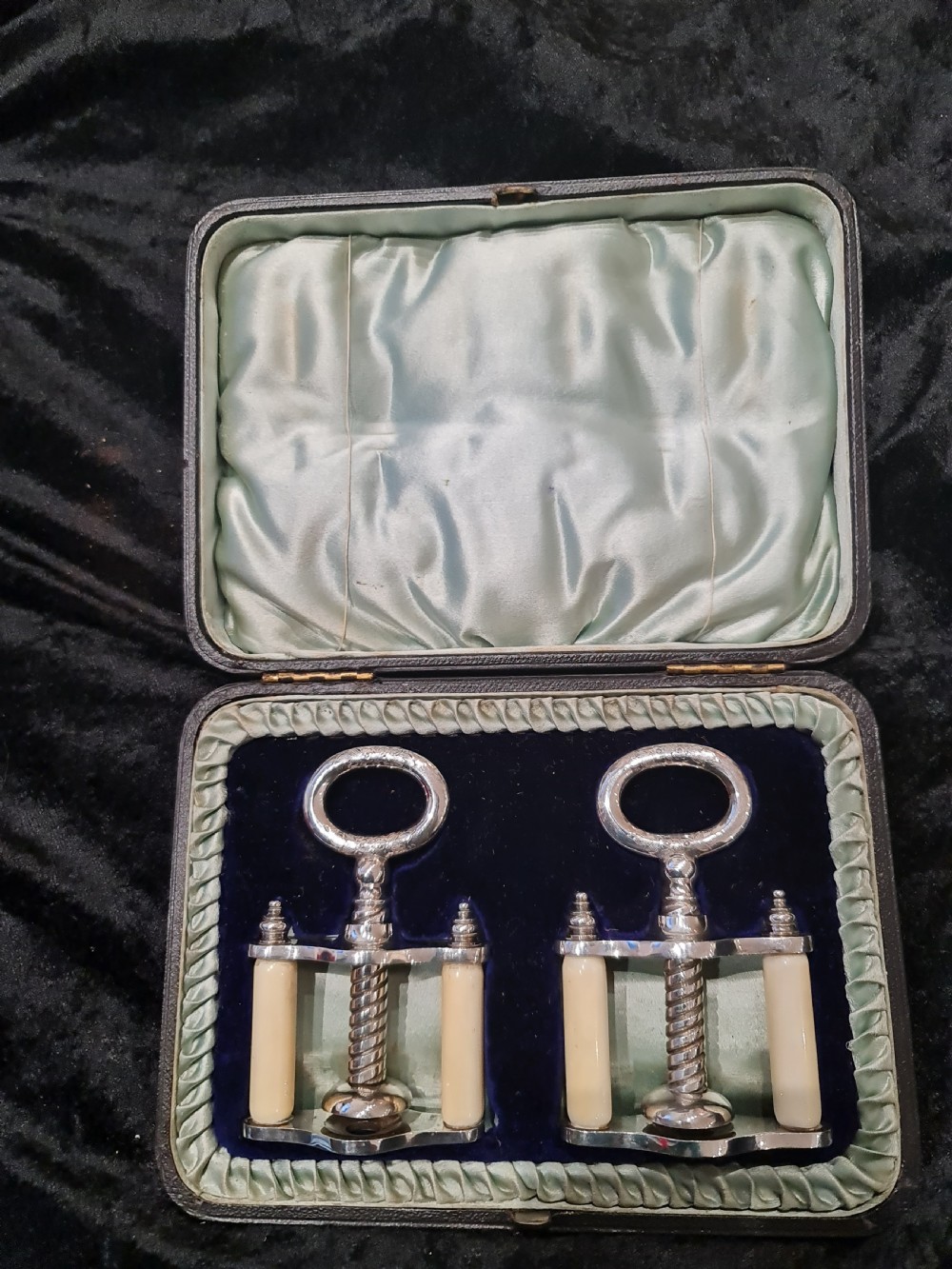 Rare Pair of Cased Victorian SP Nutcrackers