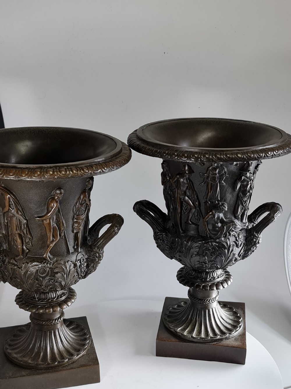 Large Vintage Pair Bronze Campana Urns c1920s (31.5cm)