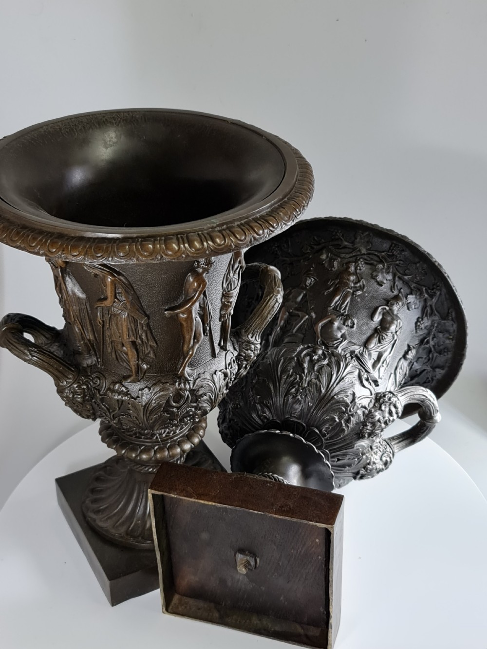 Large Vintage Pair Bronze Campana Urns c1920s (31.5cm) View II