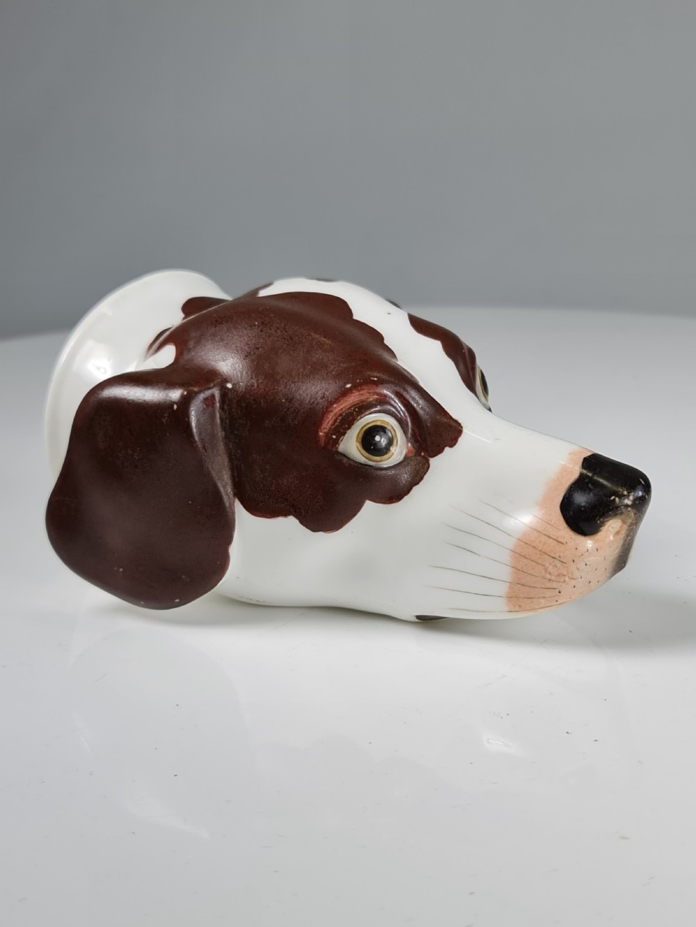 Rare Copeland & Garrett c1840 Porcelain Hound's Head Stirrup Cup