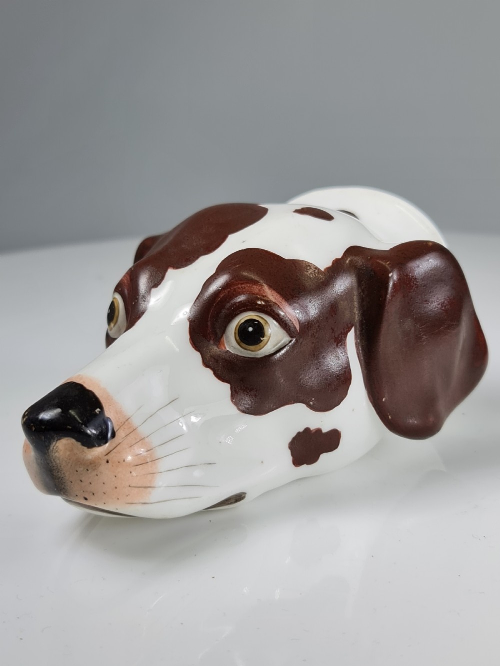 Rare Copeland & Garrett c1840 Porcelain Hound's Head Stirrup Cup View IV