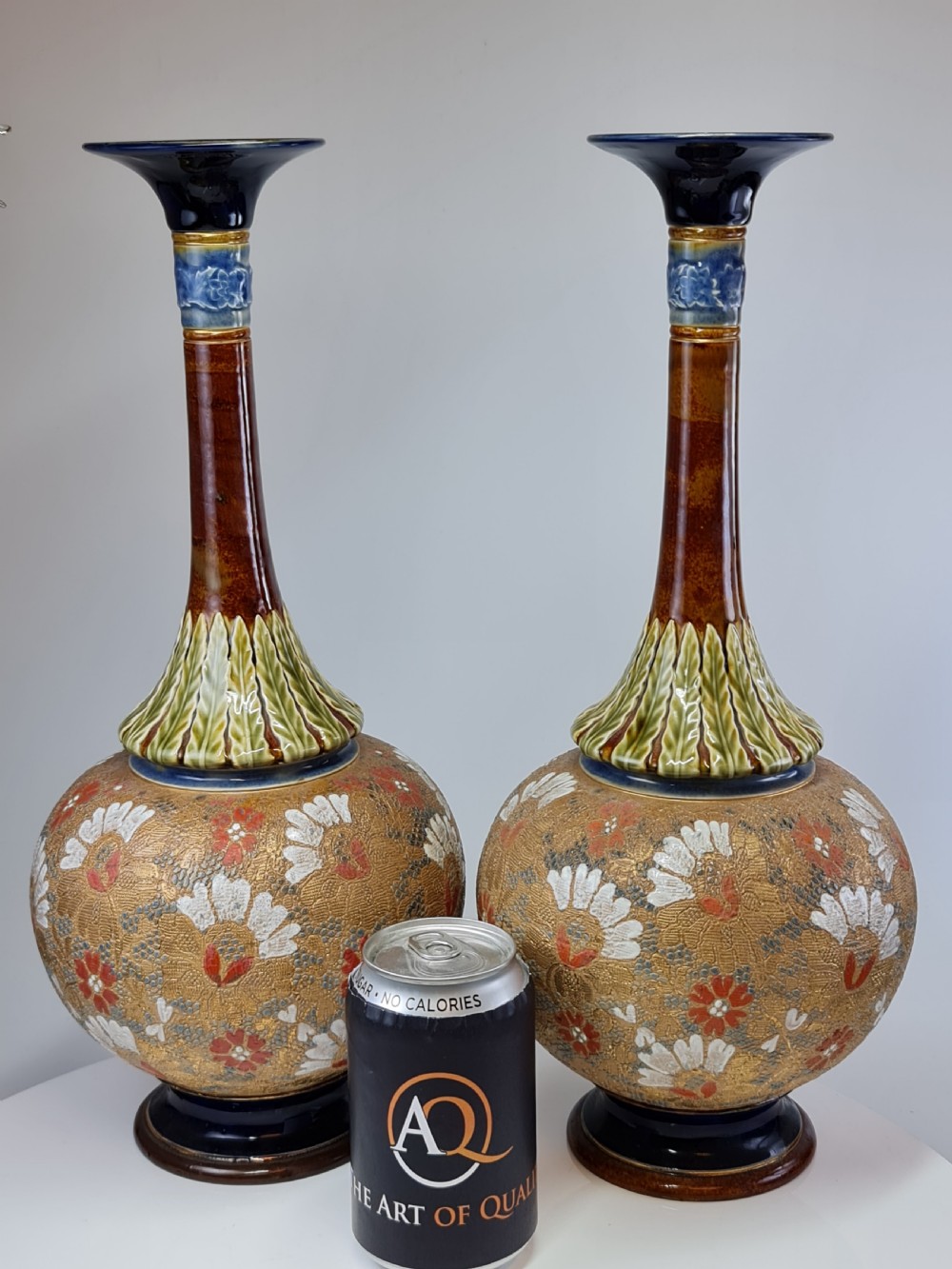 Stunning Large (39cm) Pr Doulton Lambeth Vases c1897 View II