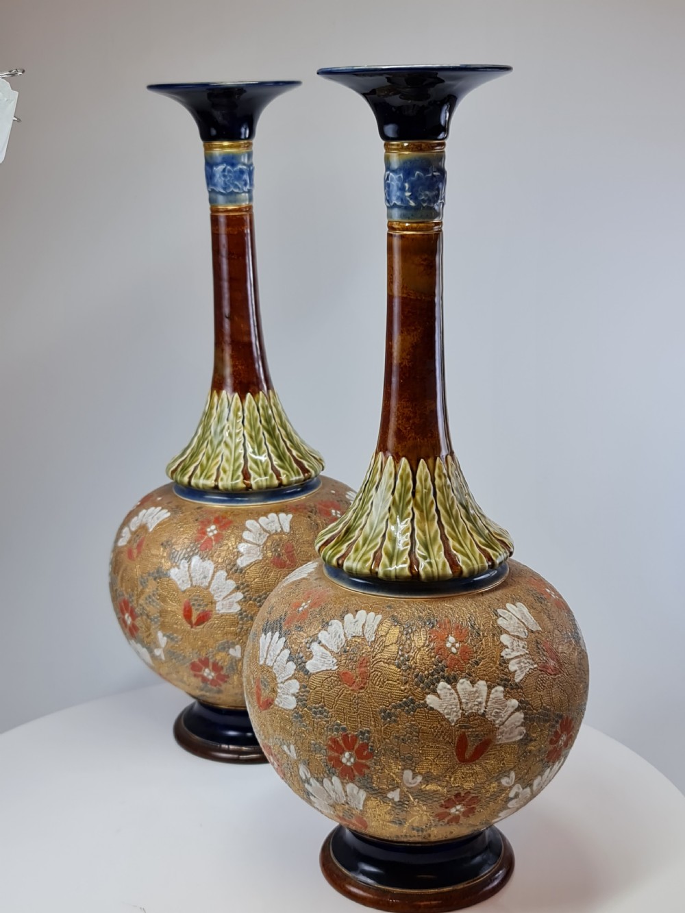 Stunning Large (39cm) Pr Doulton Lambeth Vases c1897 View III