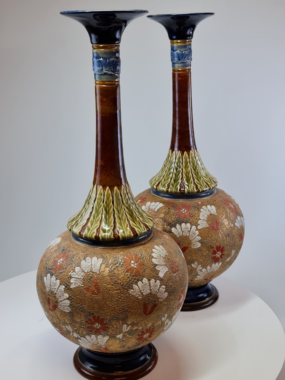 Stunning Large (39cm) Pr Doulton Lambeth Vases c1897 View IV