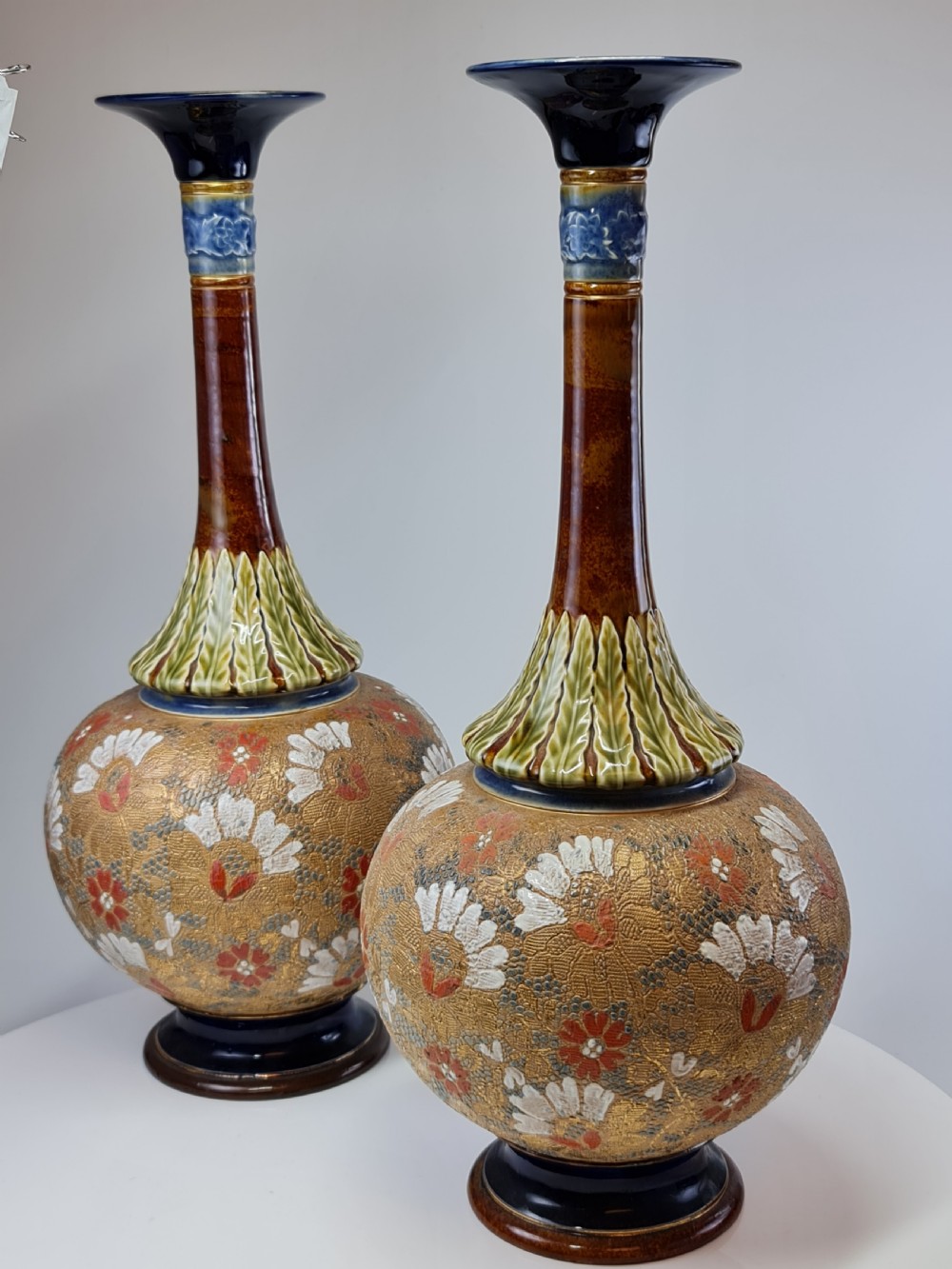 Stunning Large (39cm) Pr Doulton Lambeth Vases c1897 View V