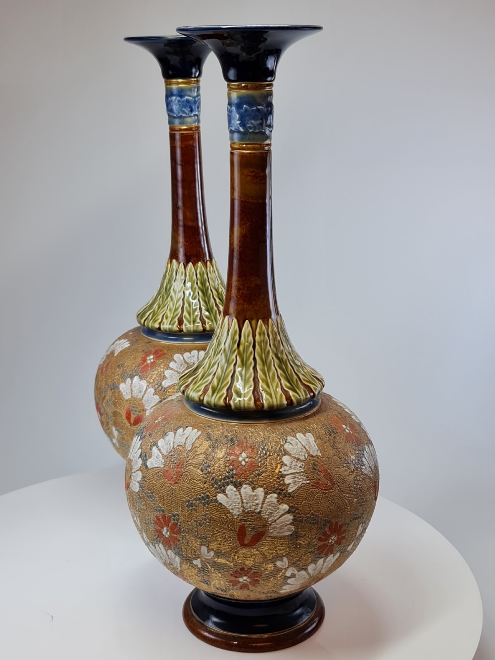 Stunning Large (39cm) Pr Doulton Lambeth Vases c1897 View VI