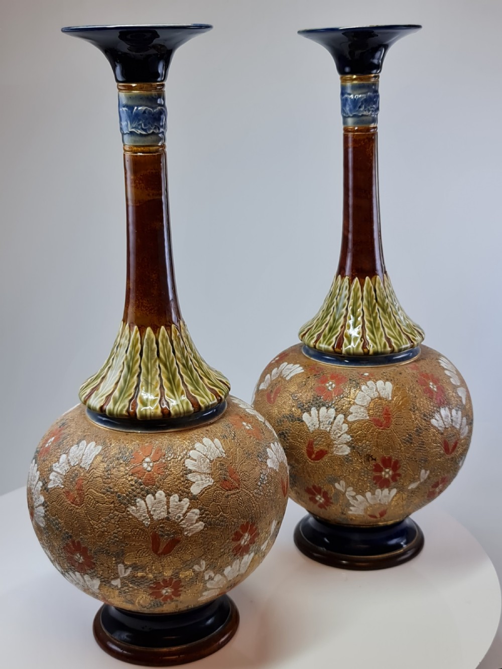Stunning Large (39cm) Pr Doulton Lambeth Vases c1897 View VII