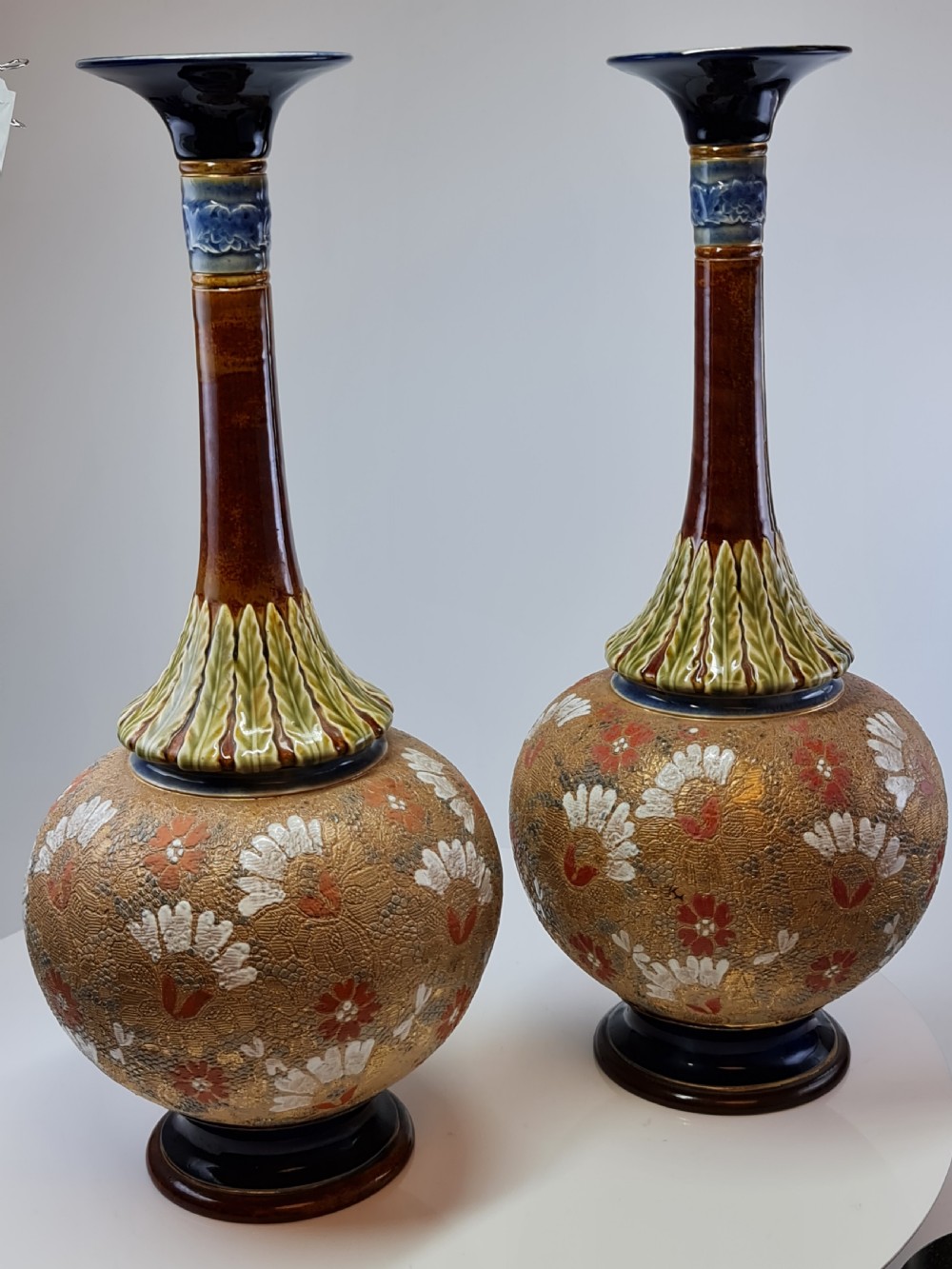 Stunning Large (39cm) Pr Doulton Lambeth Vases c1897 View VIII