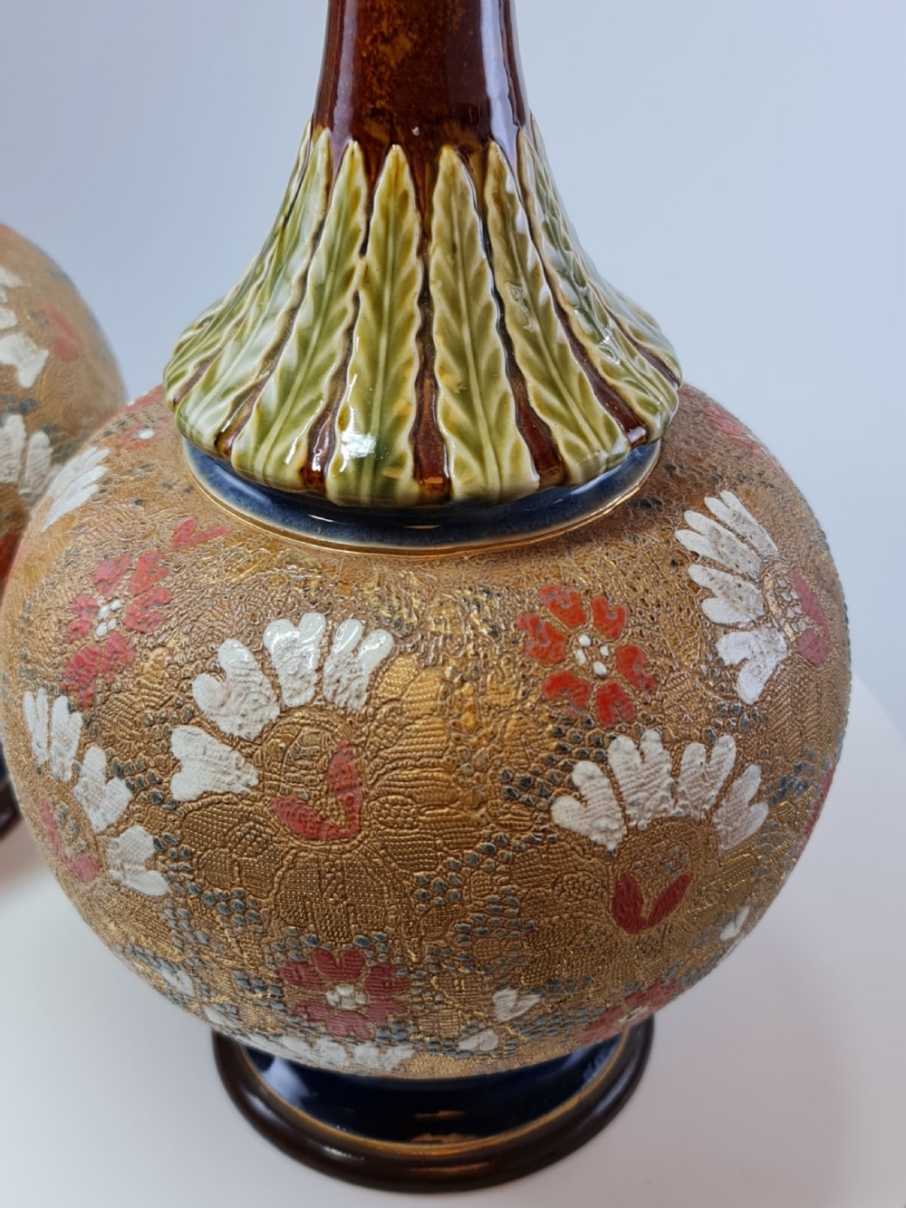Stunning Large (39cm) Pr Doulton Lambeth Vases c1897 View X