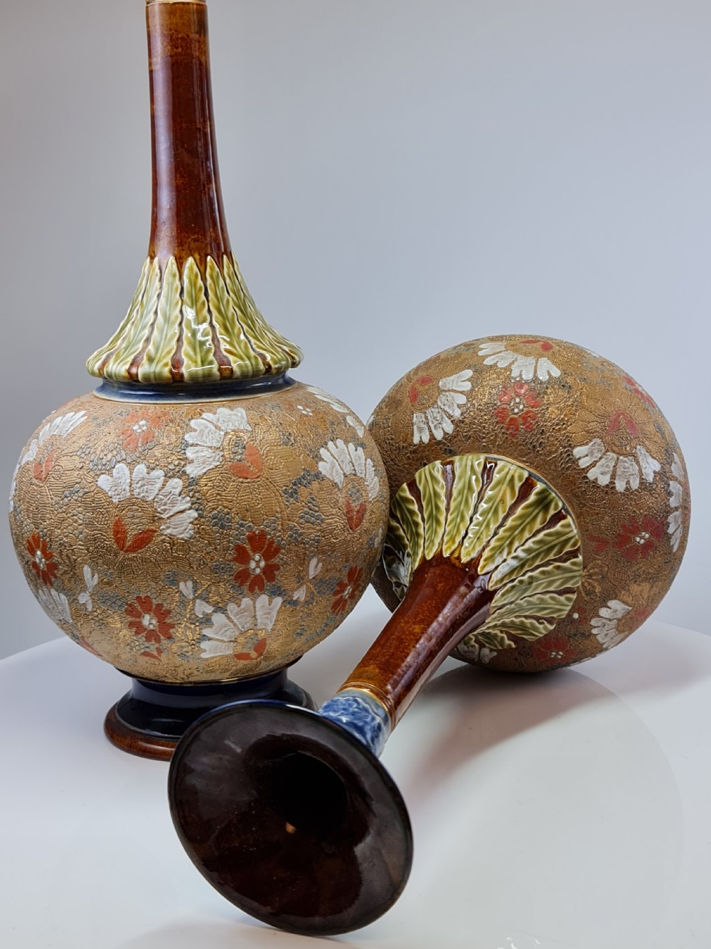 Stunning Large (39cm) Pr Doulton Lambeth Vases c1897 View XI