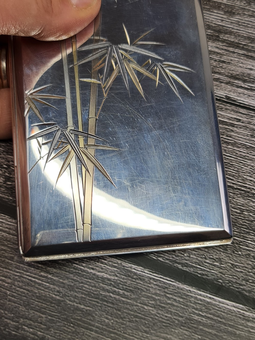 Exquisite 'K.Uyeda' Large (230gm) Vintage Japanese Sterling 950 Silver Case View IX